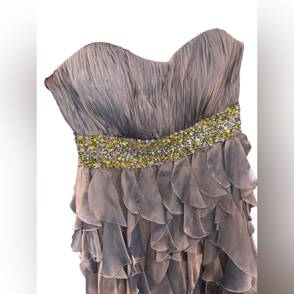 Jovani Strapless Ruffled Iridescent Gown‎